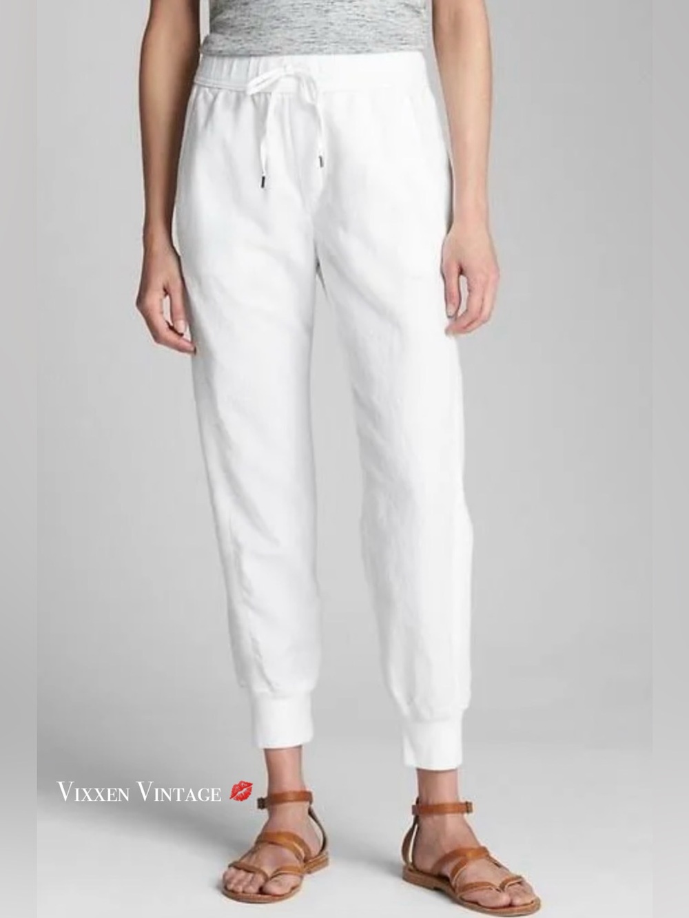 GAP HIGH WAISTED RELAXED ‘UTILITY LINEN JOGGERS’ IN FRESH WHITE